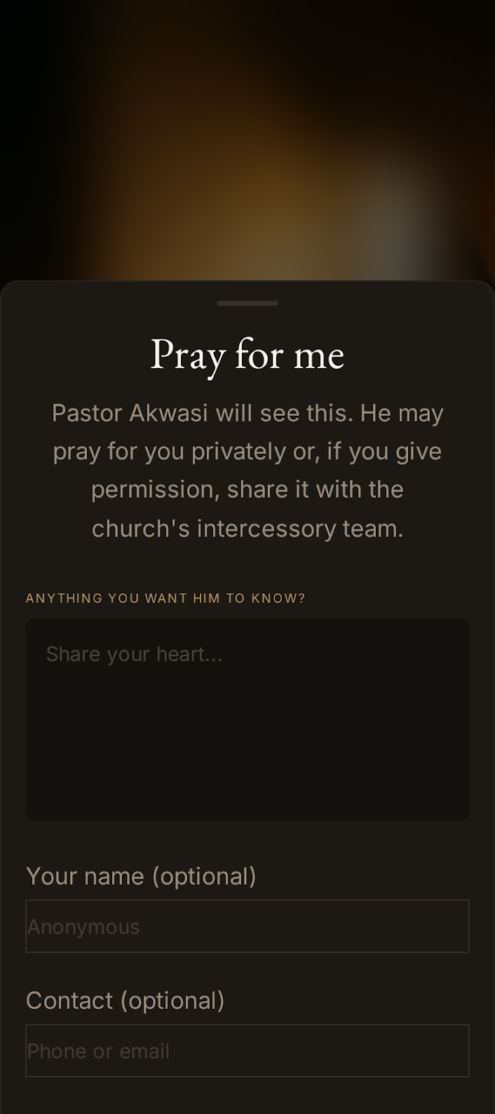 Pray for me — a private request that reaches the pastor