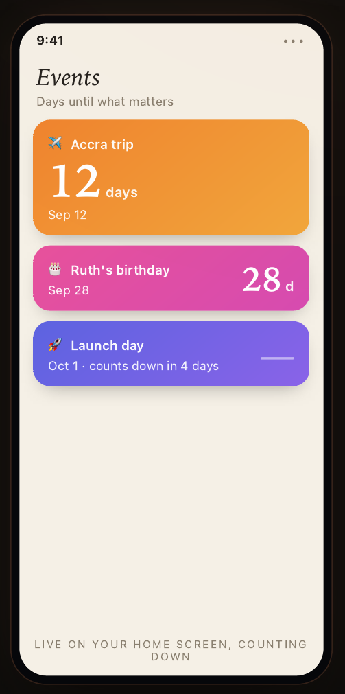 Ritmo Events — days until what matters: Accra trip, a birthday, launch day
